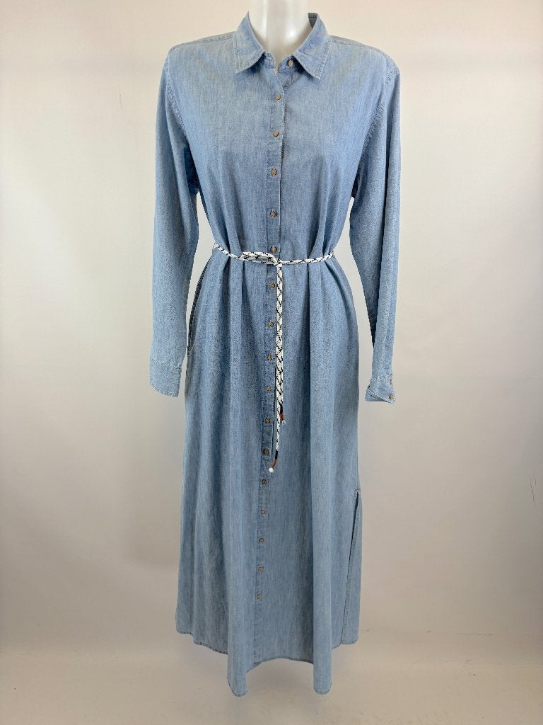 XIRENA Blauw jeans maxi knoop jurk  Maat M, Maat 38/40 (M), Ophalen of Verzenden, Zo goed als nieuw, Onder de knie