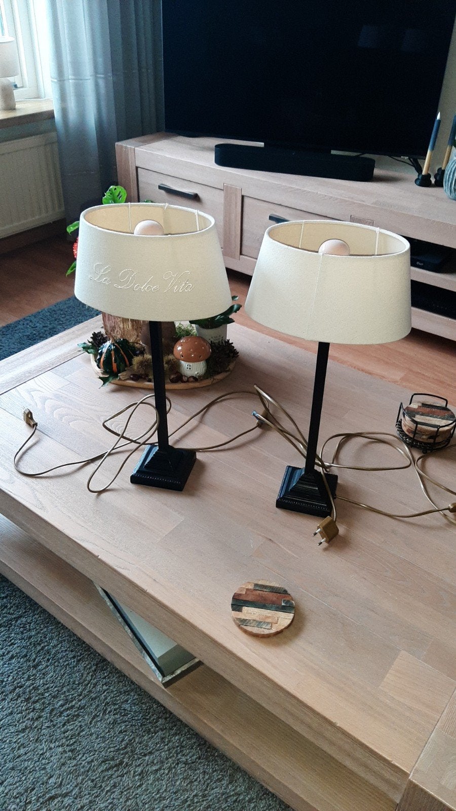 Set van 2 schemerlampen 'La Dolce Vita', Huis en Inrichting, Gebruikt, Overige merken, Met kap, Ophalen