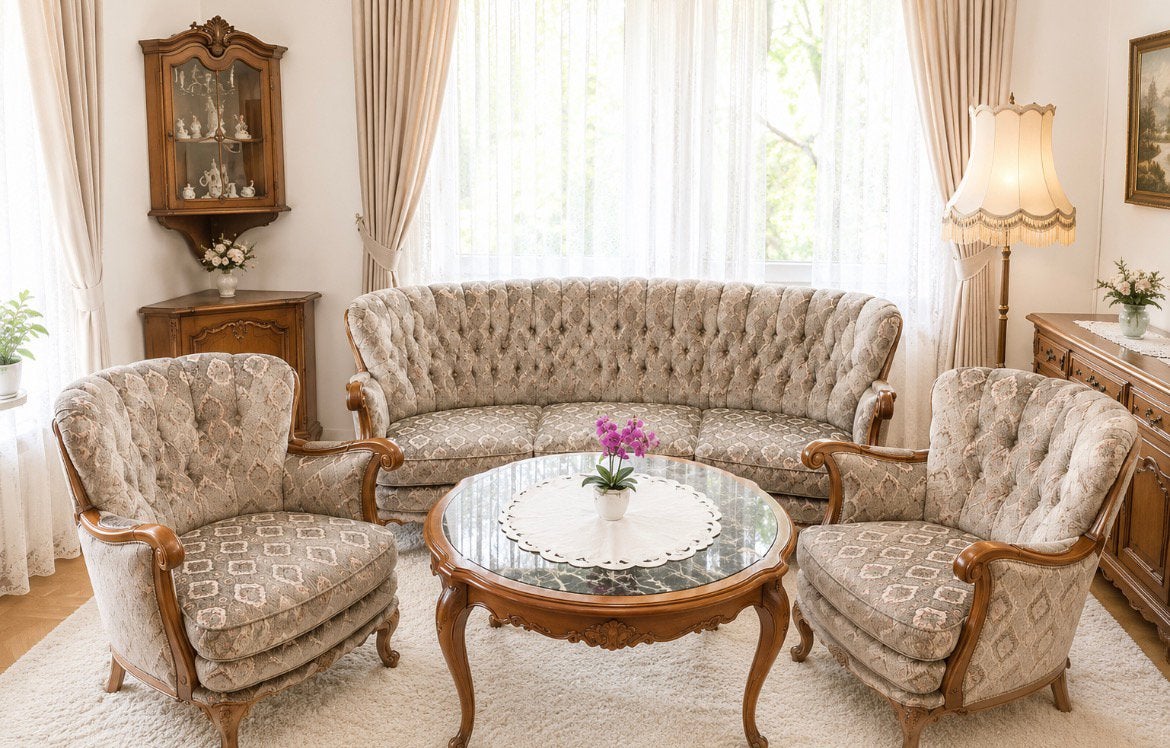 Barok vintage bankstel , bank , fauteuils groen kuipstoel, Ophalen