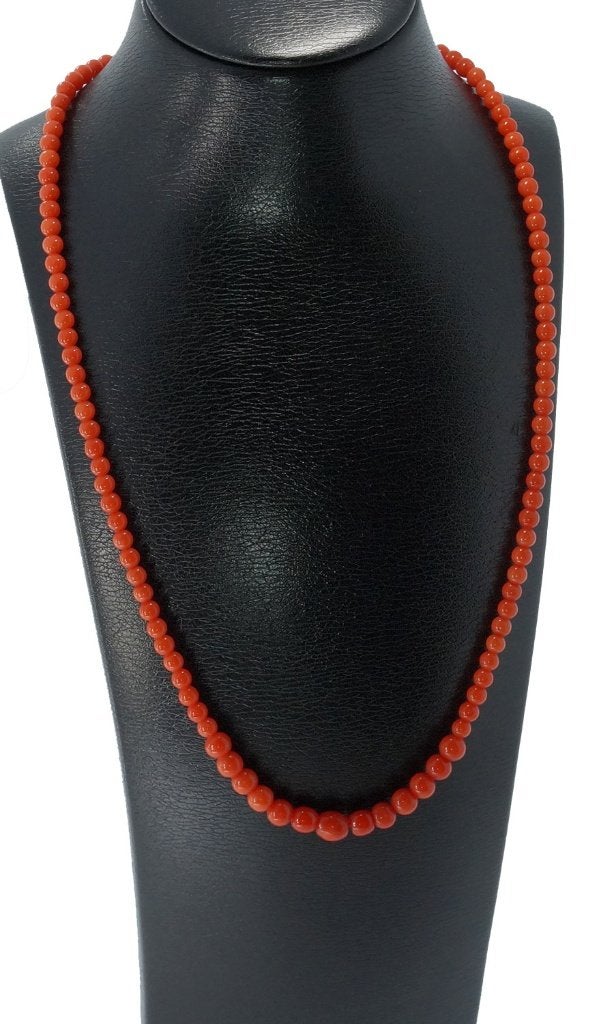 Bloedkoraal fraaie ketting bollen 14k slot goud dame vintage