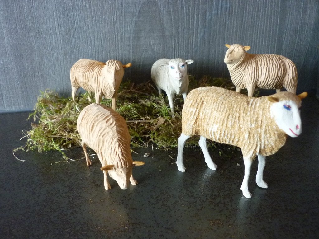Lot oude houten schaapjes uit het Ertzgebergte., Verzenden