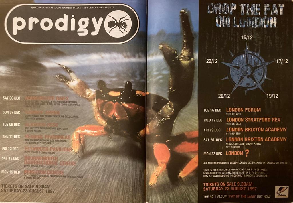 Paginagrote A2 advertenties PRODIGY Fat Of The Land tour, Ophalen of Verzenden, Zo goed als nieuw