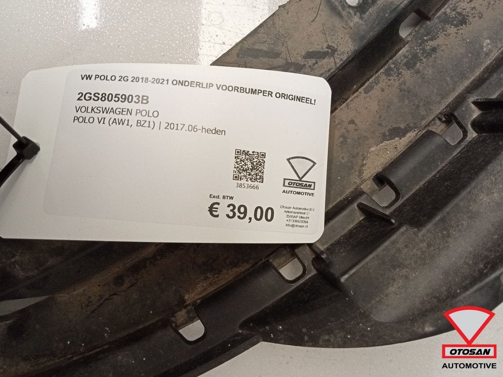 VW Polo 2G 2018-2021 Onderlip Voorbumper Origineel!, Auto-onderdelen, Gebruikt, Volkswagen, Volkswagen AG, Bumper