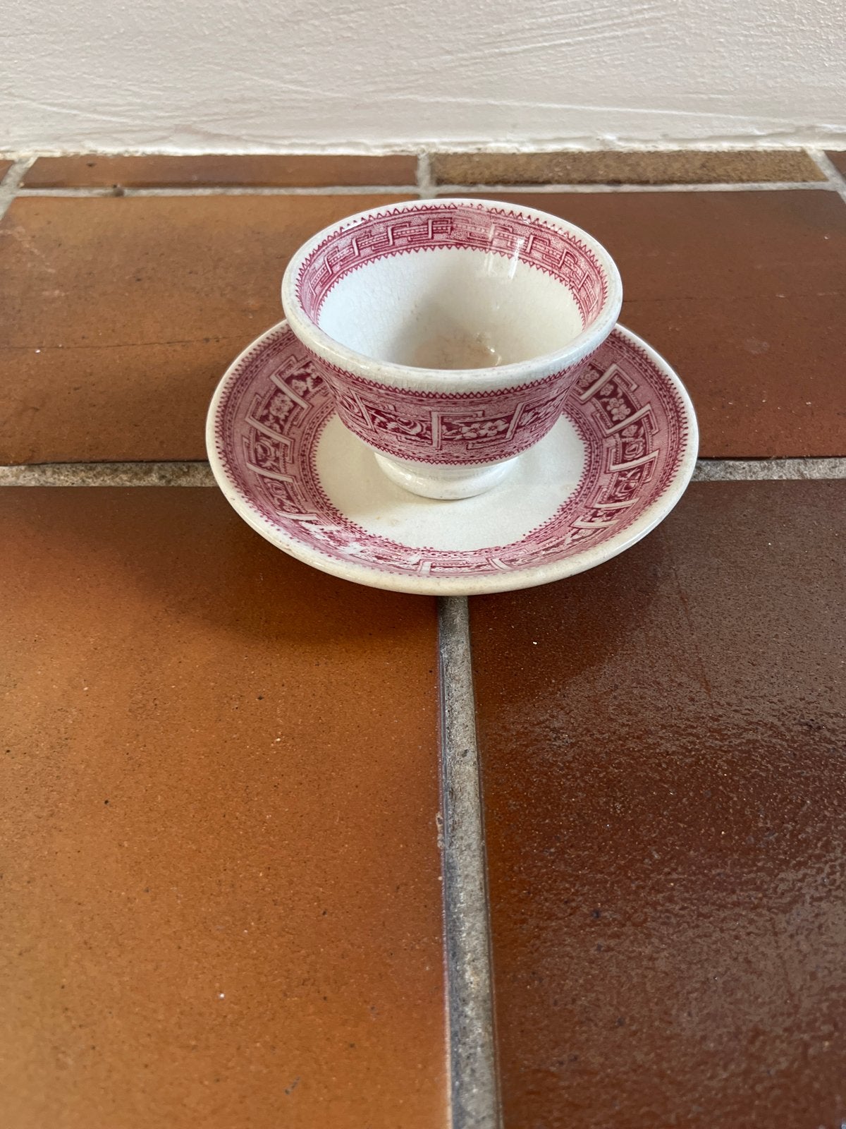 Antieke Kop en Schotel Rood - Regout Border & S.C. Willow, Ophalen