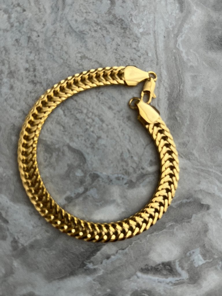 Armband Brede platte schakel Goud verguld 18K 20 CM -NIEUW-, Ophalen of Verzenden, Nieuw, Goud, Overige materialen