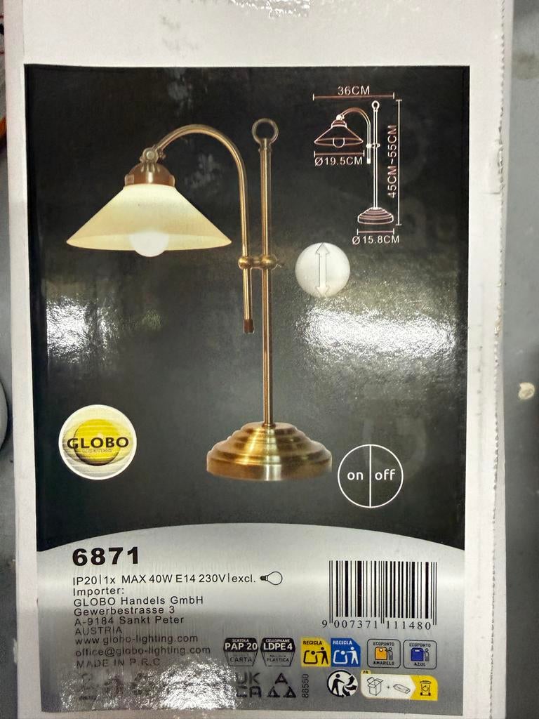Globo Tafellamp 6871 - Klassiek Design, Bronskleurig, Ophalen of Verzenden, Nieuw, Glas