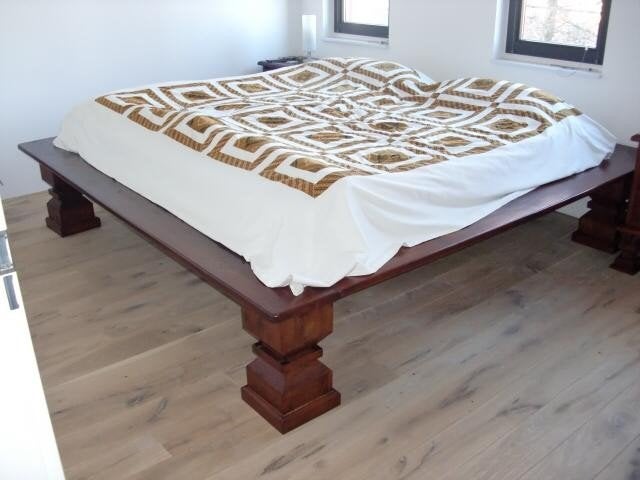 Teak houten set bed, opbergkist en 2 nachtkastjes koloniaal, Ophalen, Gebruikt, Bruin, Koloniaal
