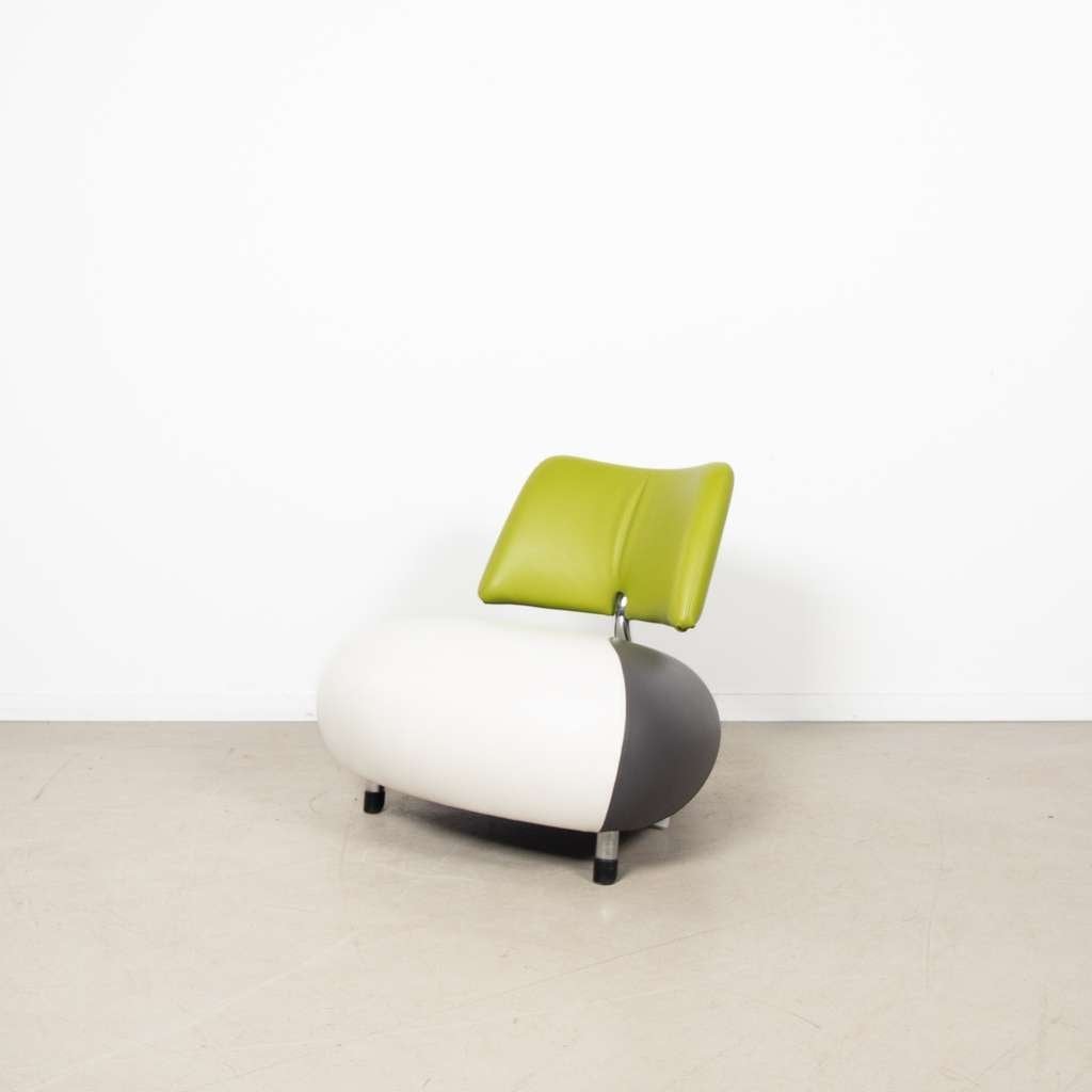 2x Leolux Pallone PA Fauteuil Wit/Groen/Donkergrijs Leer, Niet ingevuld, Niet ingevuld, 75 tot 100 cm, Zo goed als nieuw