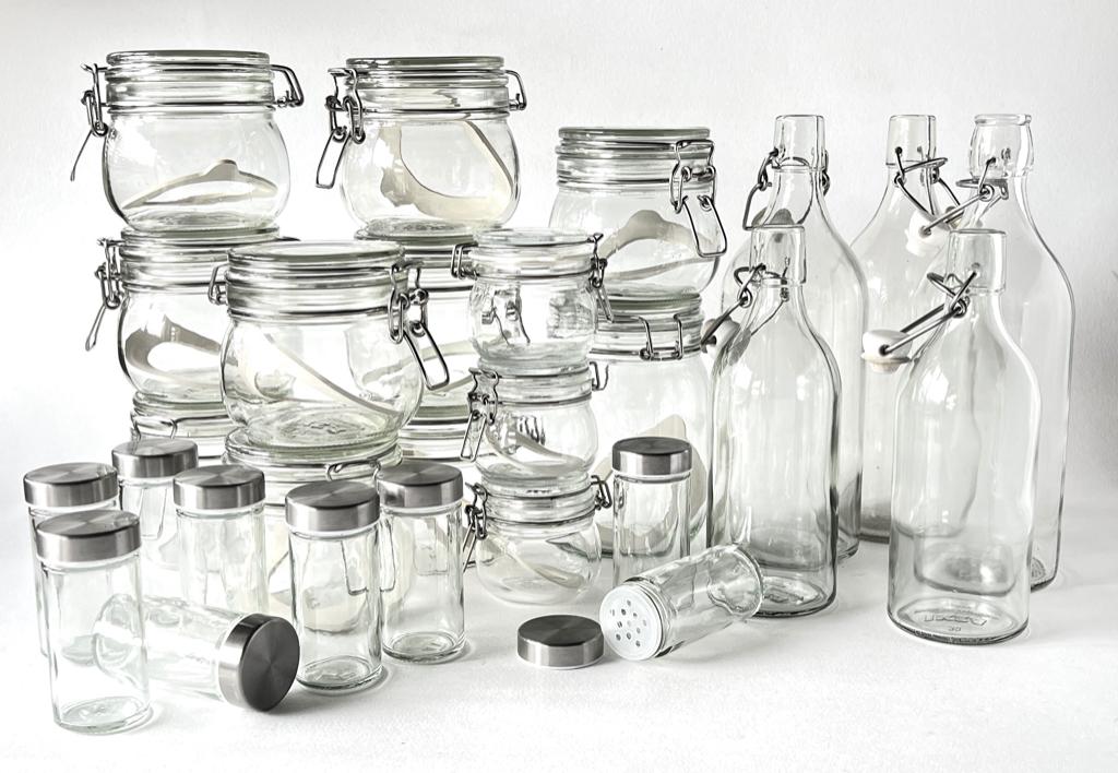 voedselopbergers, flessen en jampotdeksels, Ophalen, Glas, IKEA, Zo goed als nieuw