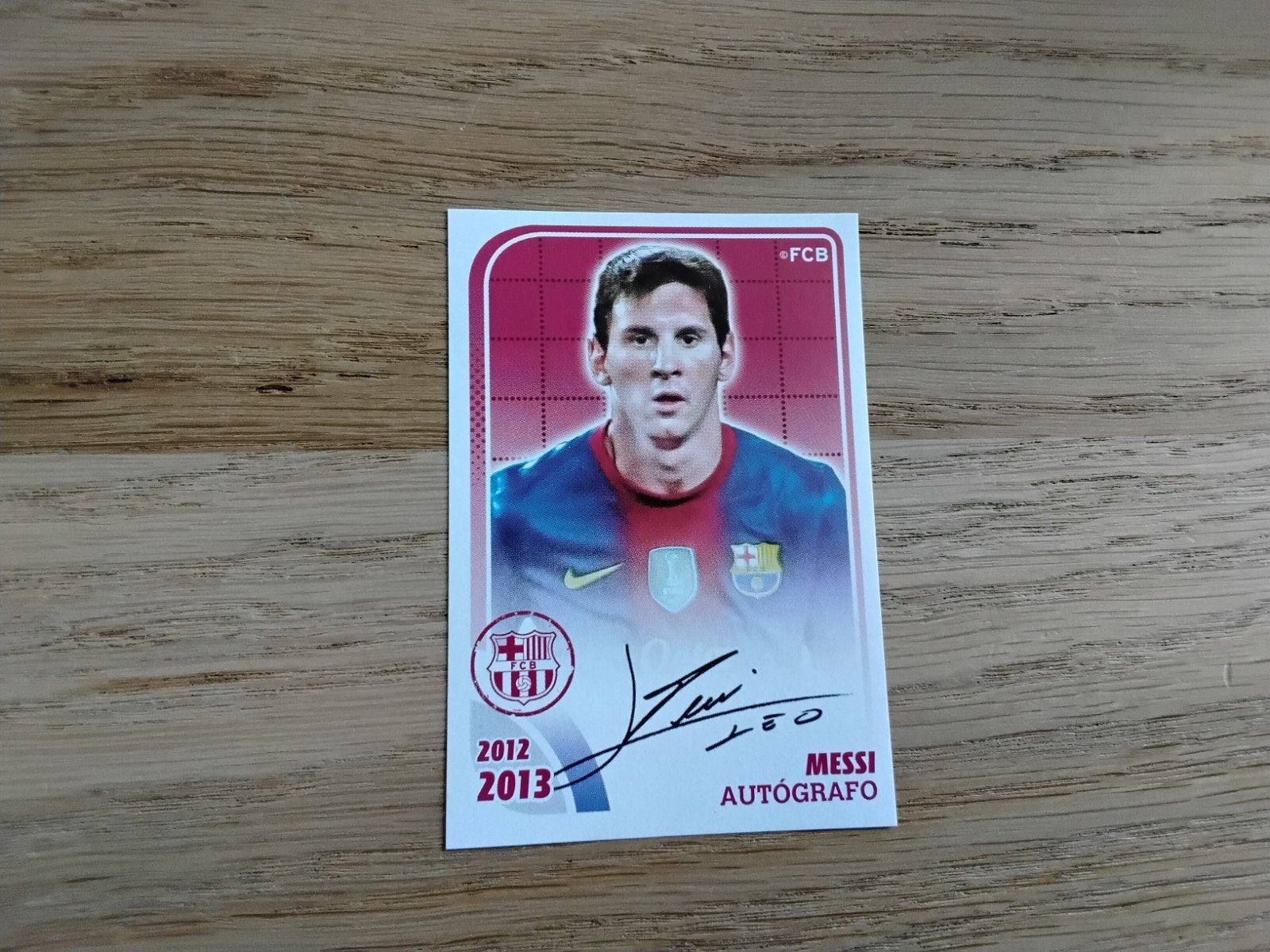 Panini sticker Messi Barcelona 2012/13 met handtekening, Ophalen of Verzenden, Zo goed als nieuw, Poster, Plaatje of Sticker