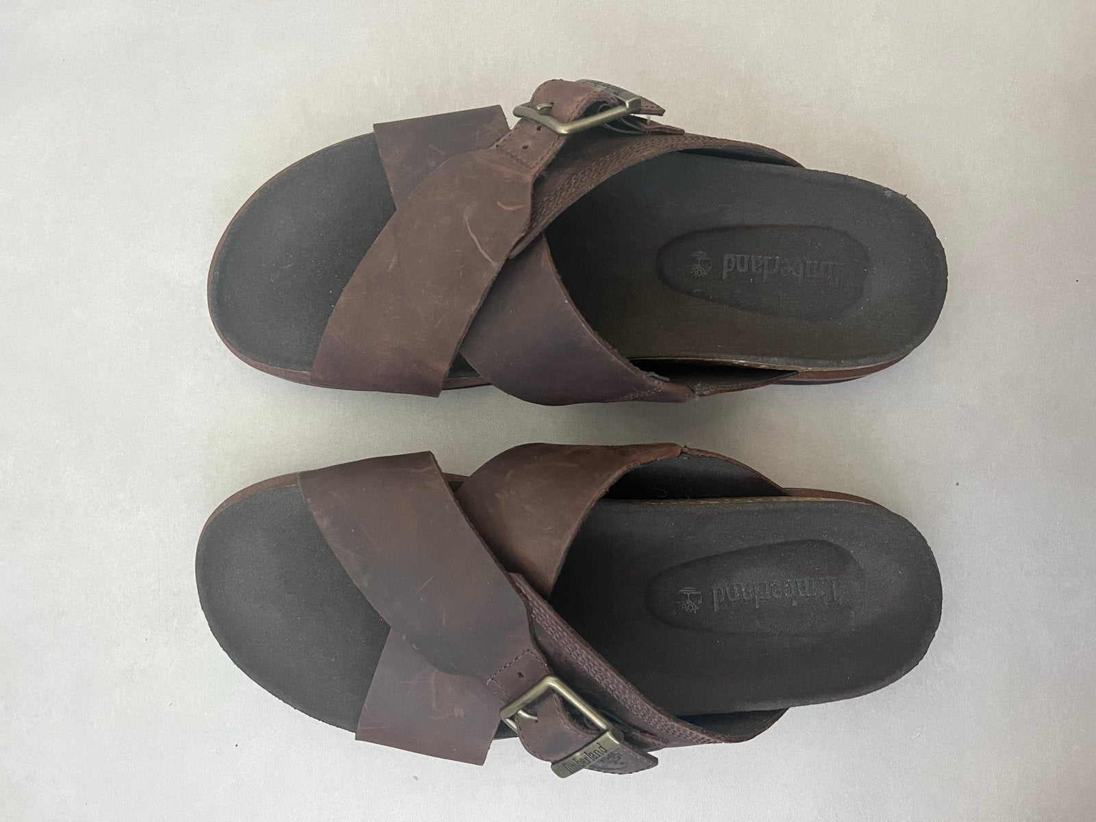 Timberland Heren Slippers - Bruin Leer - Maat 43, Bruin, Zo goed als nieuw, Ophalen, Slippers