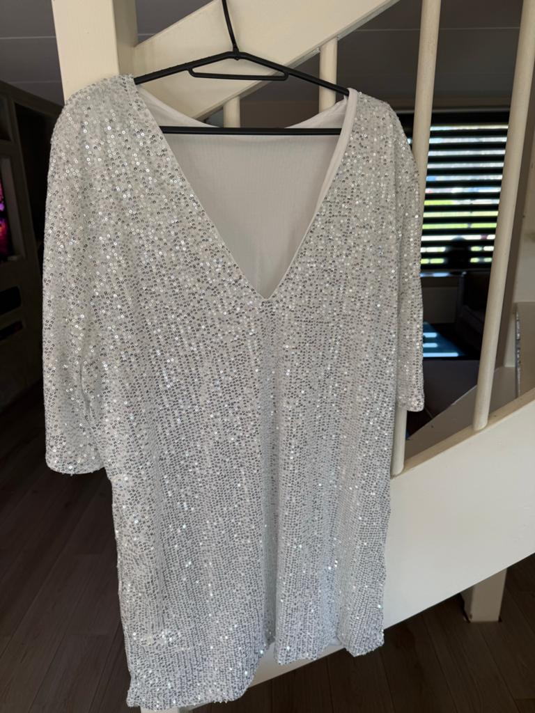 Glitterjurk wit maat L nieuw, Ophalen of Verzenden, Nieuw, Maat 42/44 (L), Wit