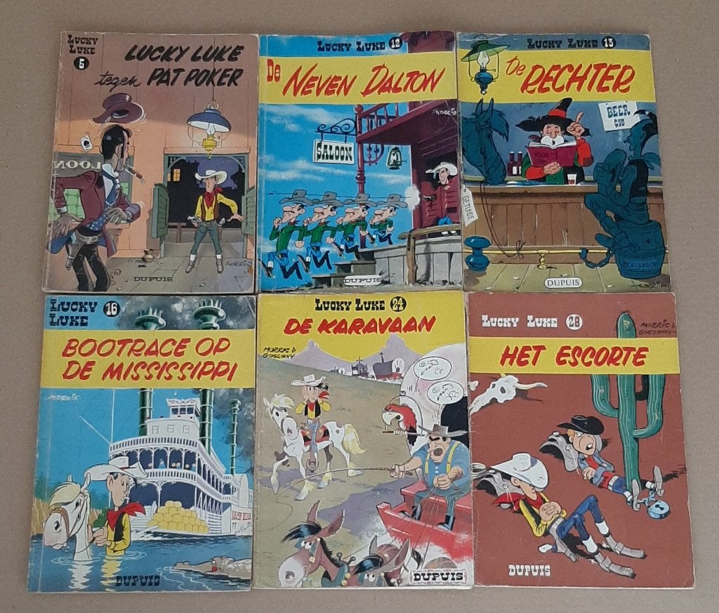 Reeks Lucky Luke – Morris – Dupuis – 1edruk, Boeken, Meerdere stripboeken, Ophalen of Verzenden, Gelezen