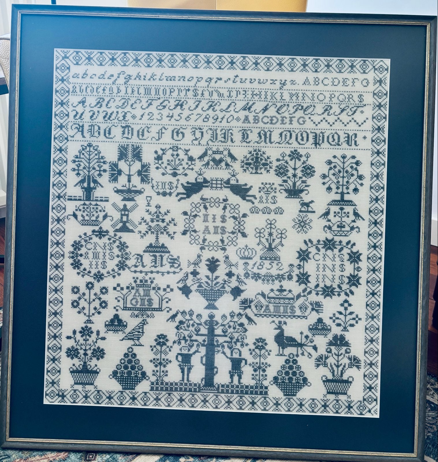 Prachtig ingelijst borduurwerk - 70 x 70 cm, Ophalen, Gebruikt, Handborduren, Overige typen