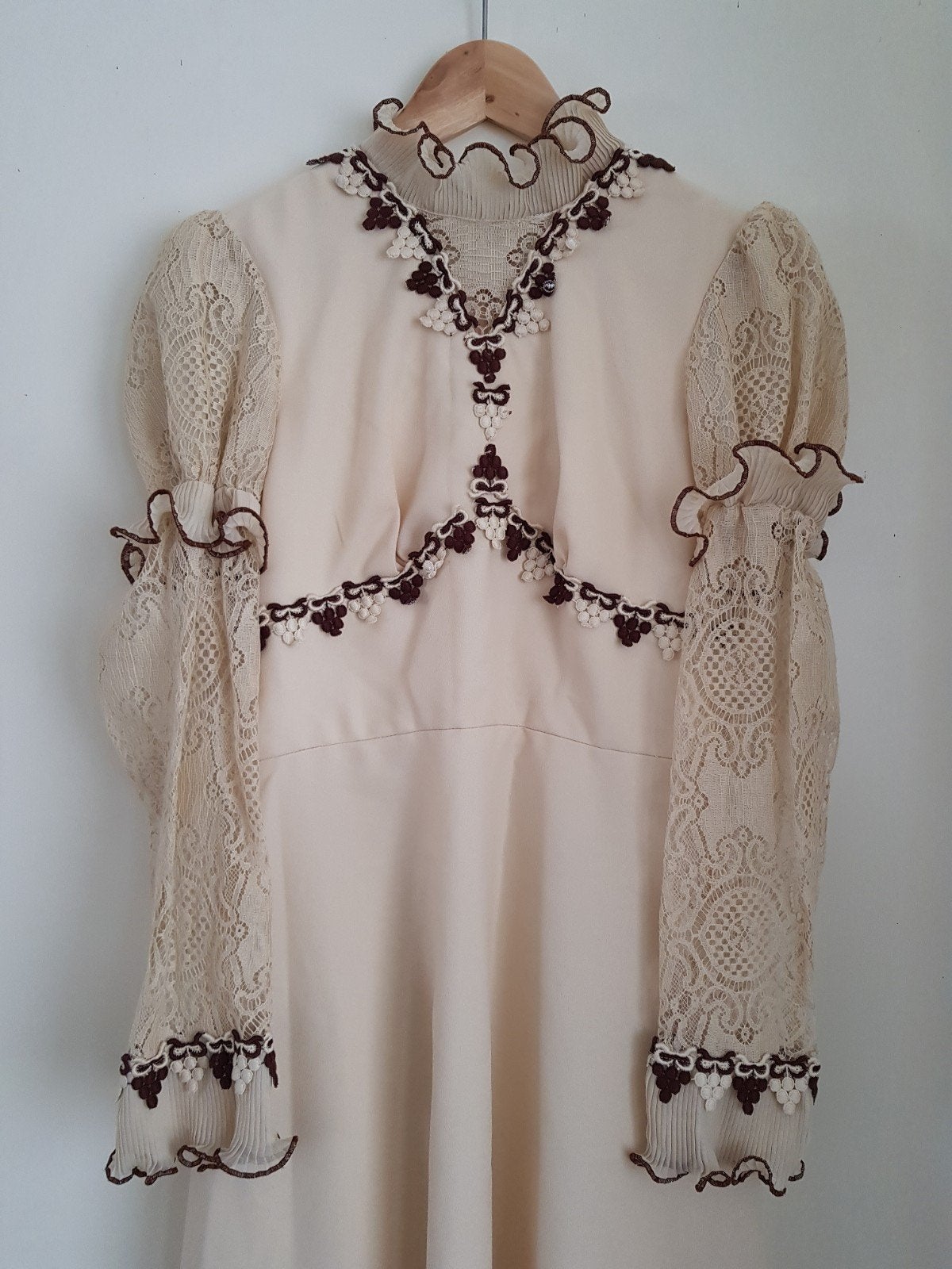 Vintage bohemian jurk beige jaren 70 retro (S), Ophalen of Verzenden, Zo goed als nieuw, Rok of Jurk