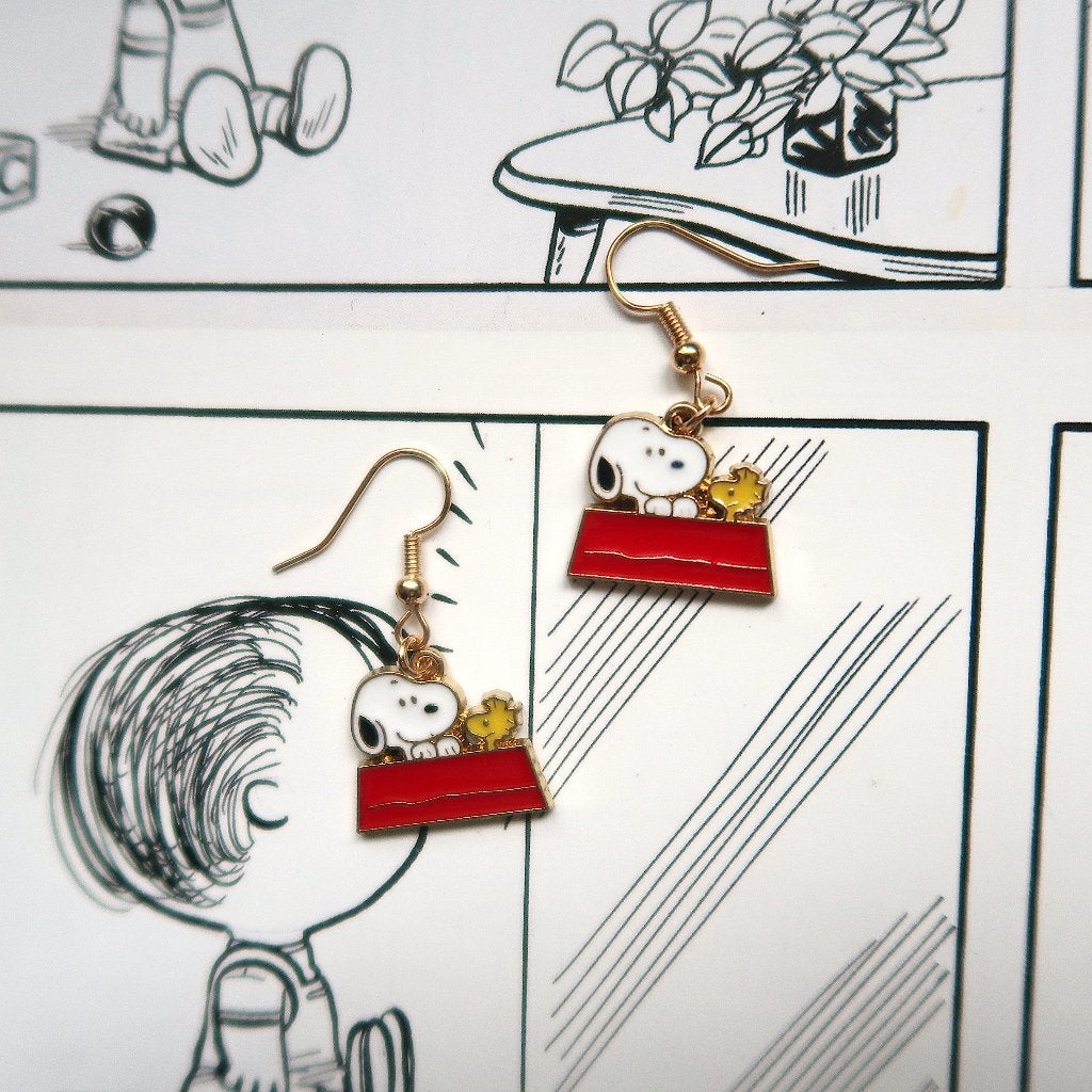 Goudkleurige Snoopy en Woodstock Peanuts Strip Oorbellen, Verzenden, Snoopy, Nieuw, Kleding