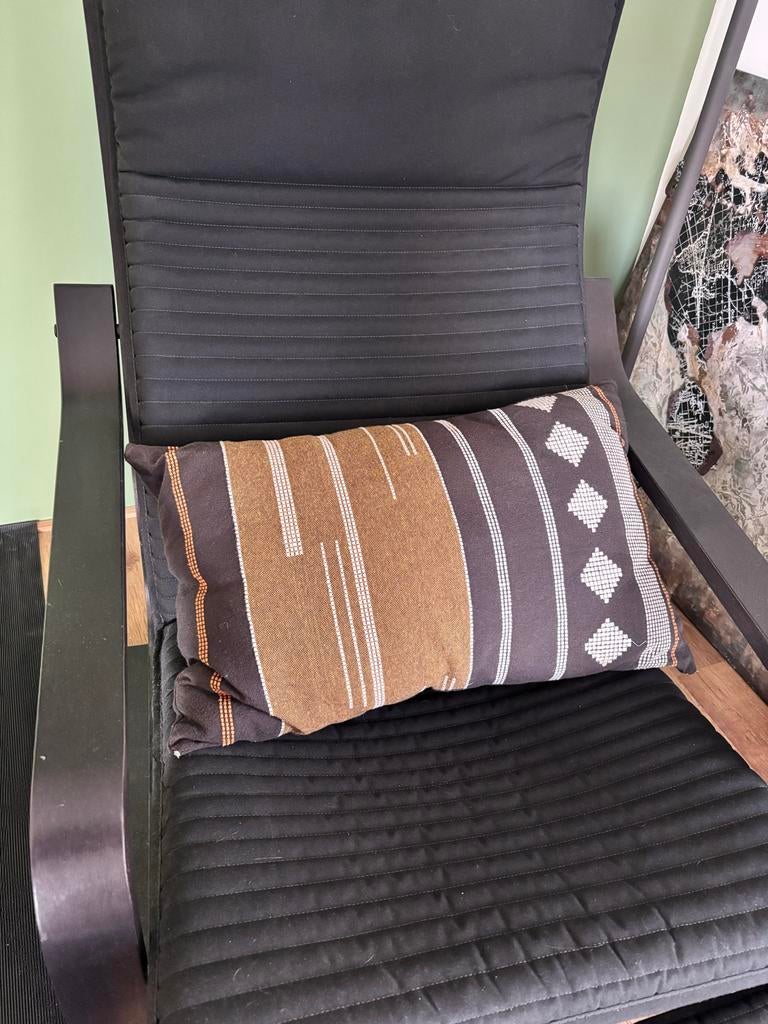 IKEA Poäng fauteuil met voetenbank - Zwart, Ophalen, Gebruikt, 75 tot 100 cm, 50 tot 75 cm