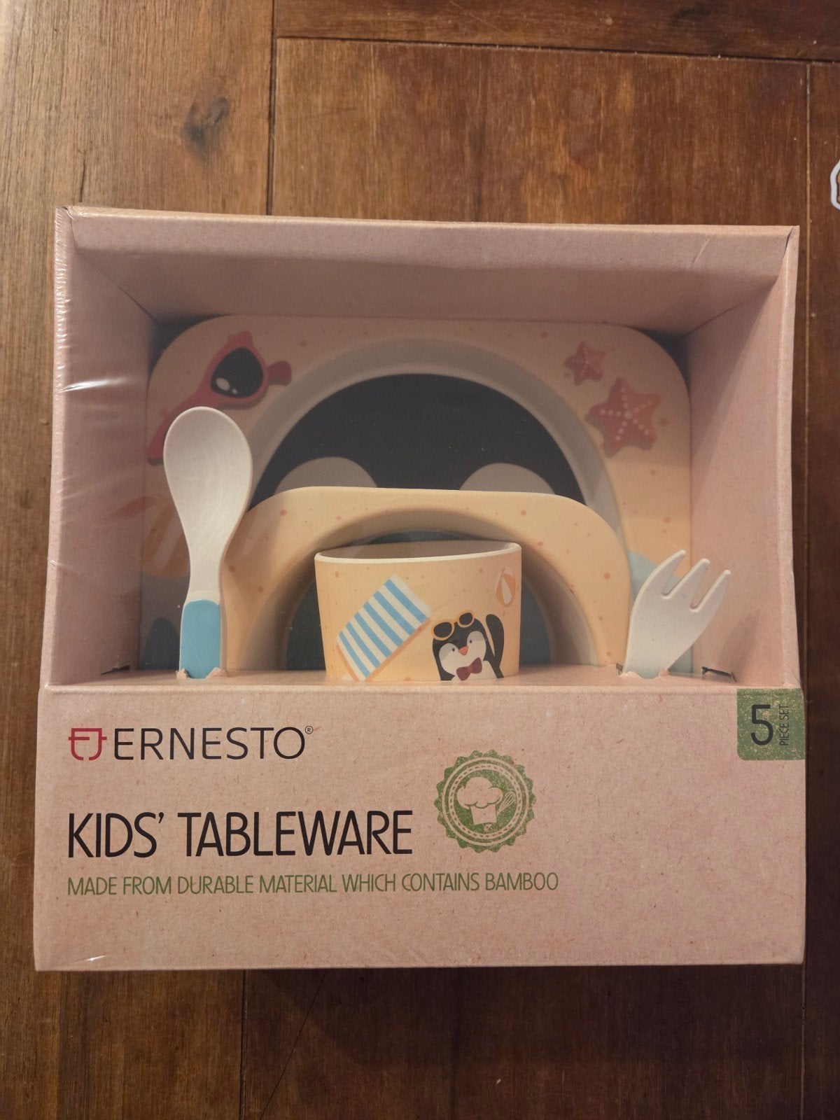 Nieuw Ernesto Kids' Servies van Bamboe - Pinguïn Design, Ophalen of Verzenden, Nieuw
