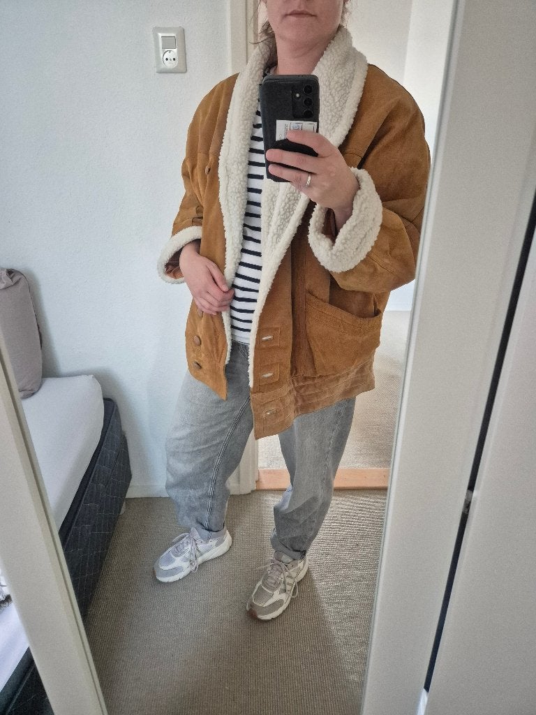 Vintage suede jas, Bruin, Maat 42/44 (L), Ophalen of Verzenden, Onbekend