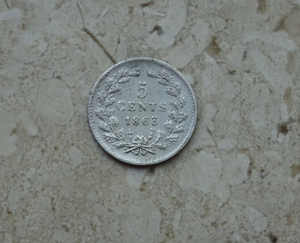 5 cent 1863, Postzegels en Munten, Koning Willem III, Zilver, Losse munt, Overige waardes