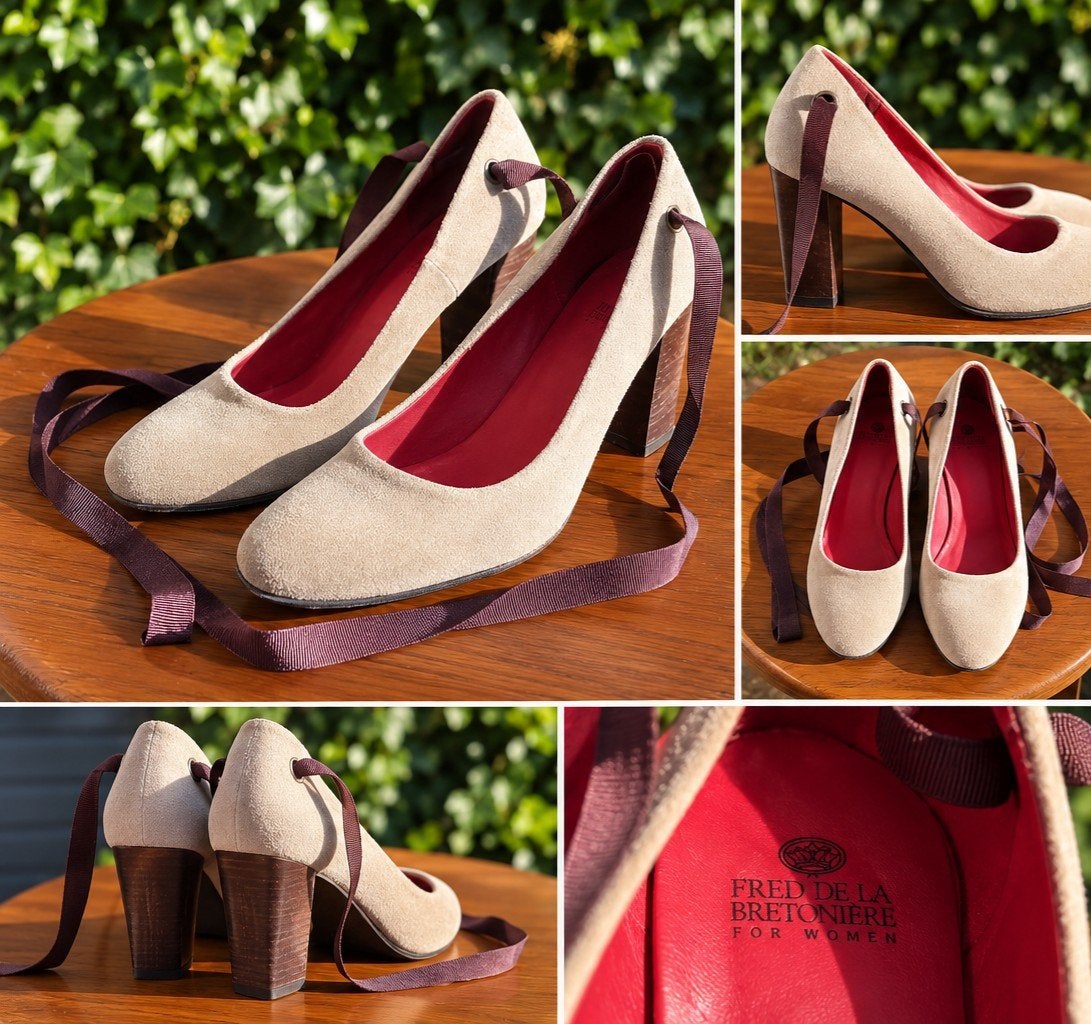 Fred de la Bretonière, beige suède pumps ballerina's 39, Fred de la Bretoniere, Ophalen of Verzenden, Zo goed als nieuw, Instappers