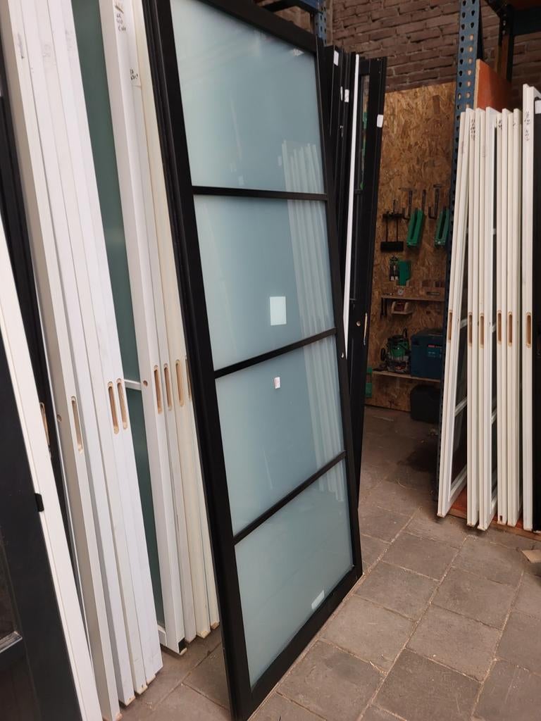 93x231,5cm binnendeur opdek R Staal look zwart mat glas SK48, Ophalen, Zevenaar, 80 tot 100 cm, Binnendeur