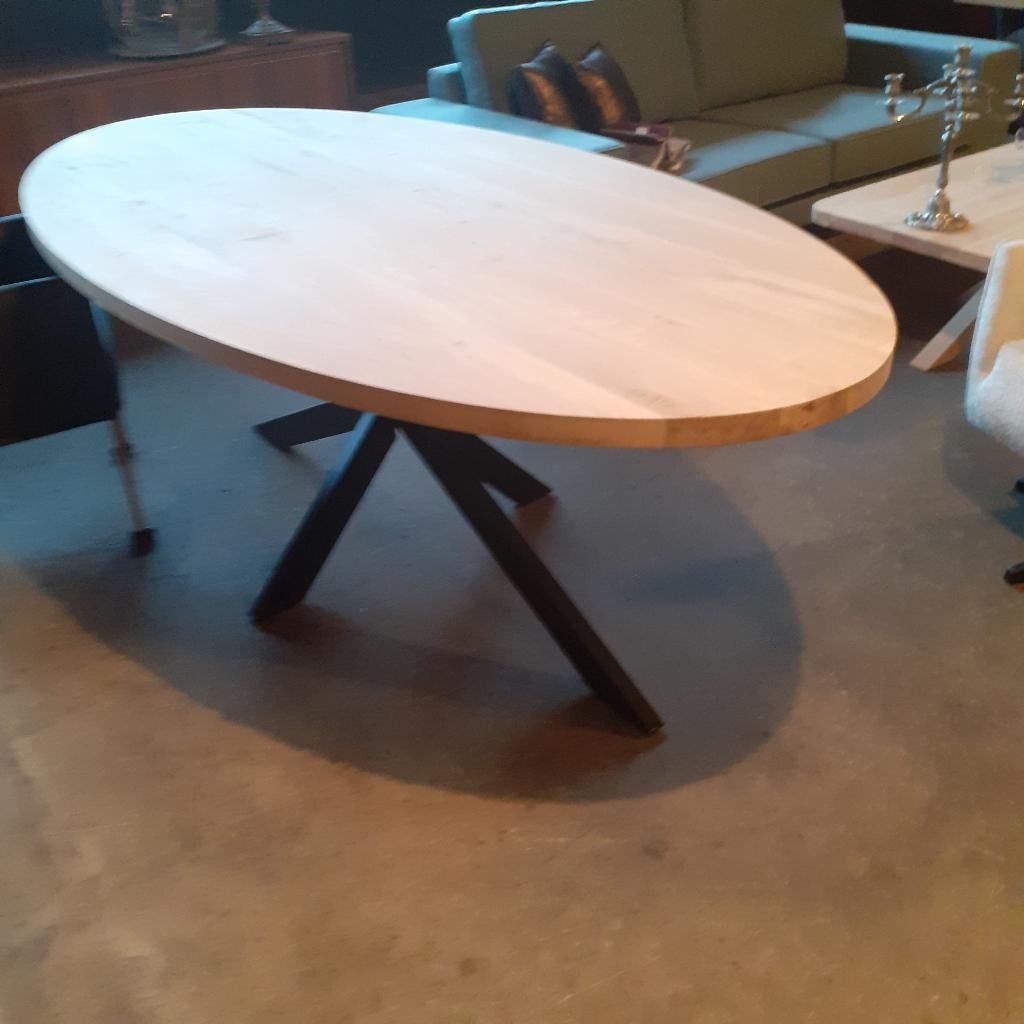 Massief eiken ovale tafel 240x110x4 NIEUW., 100 tot 150 cm, Ophalen of Verzenden, Eikenhout, Ovaal