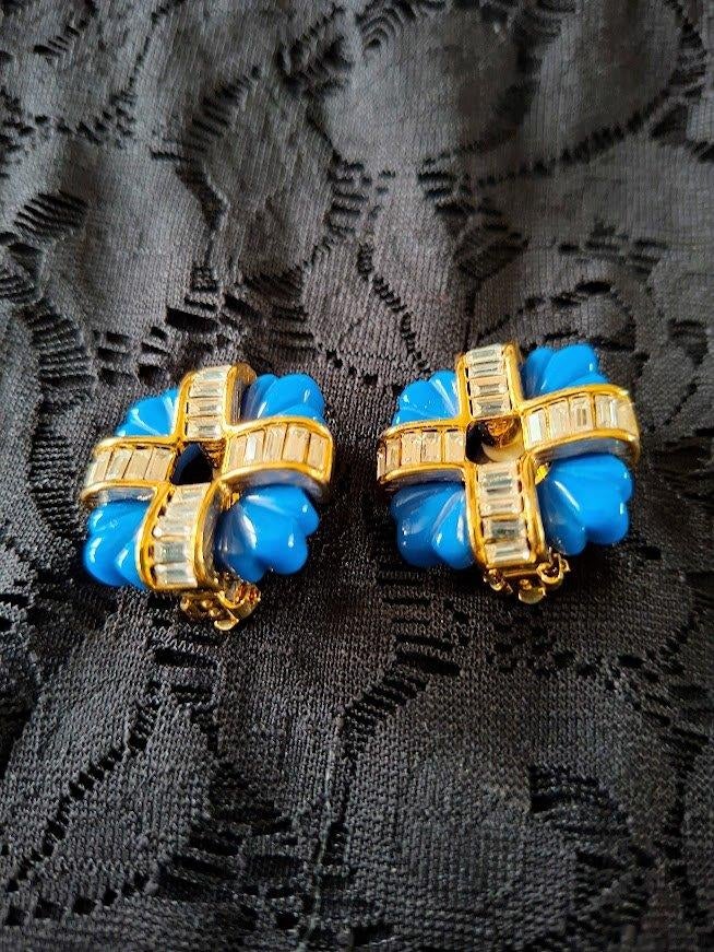 AFGEPRIJSD zeldzame vintage Kenneth Jay Lane oorbellen, Met kristal, Overige materialen, Blauw, Nieuw