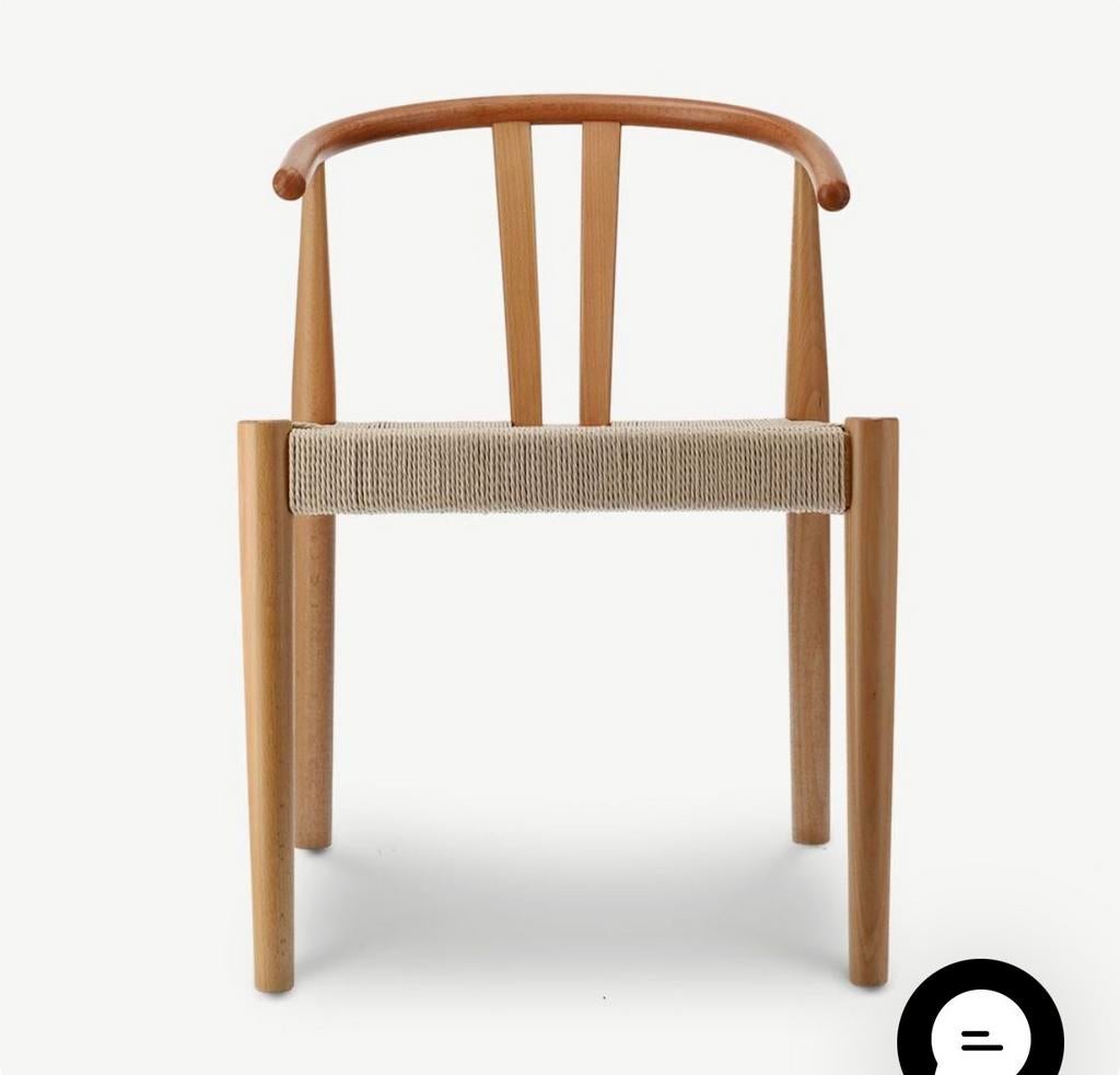 Scandi Eetkamerstoel van Natuurlijk Hout met Rattan Zitting, Bruin, Ophalen of Verzenden, Zo goed als nieuw, Eén