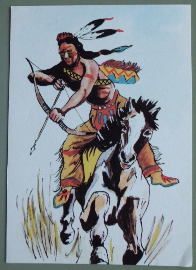 indiaan op paard met pijl en boog, Ophalen of Verzenden, 1960 tot 1980, Ongelopen, Cultuur en Media