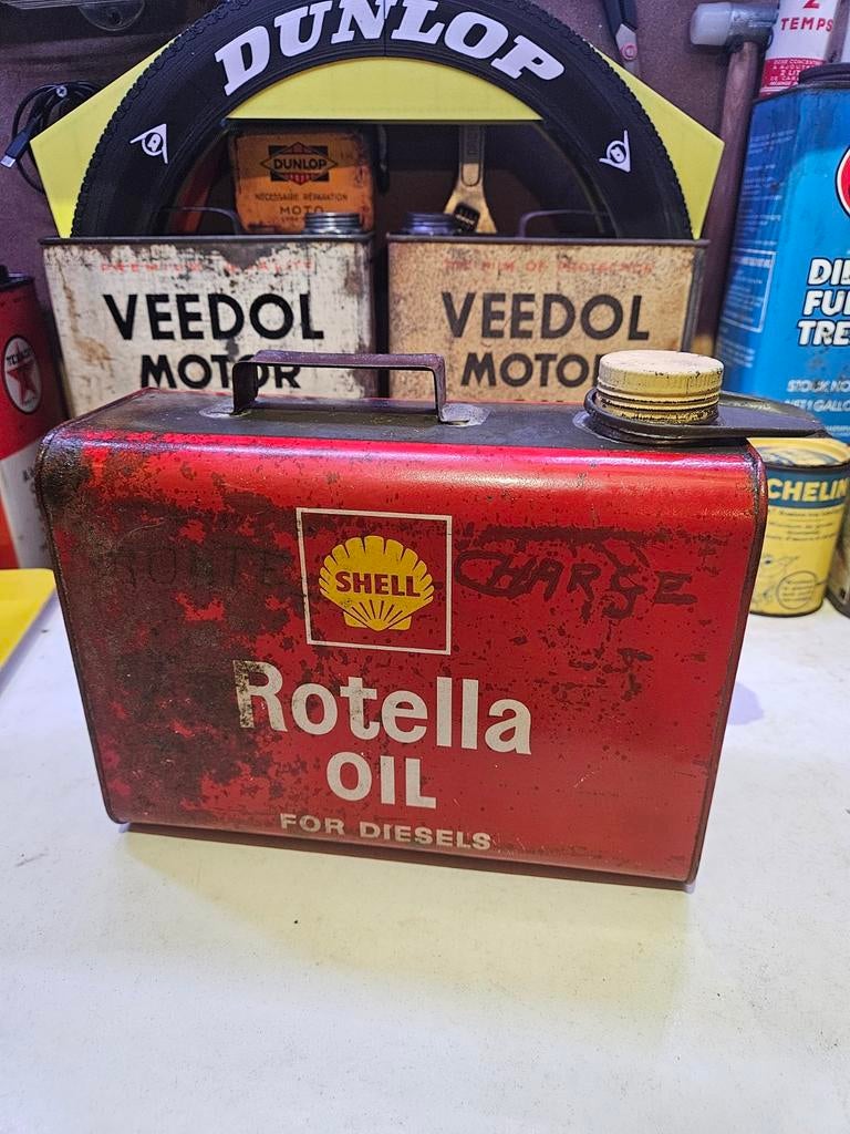 Shell Rotella Diesel Olieblik Vintage garageblik, Verzamelen, Ophalen of Verzenden, Gebruikt, Overige