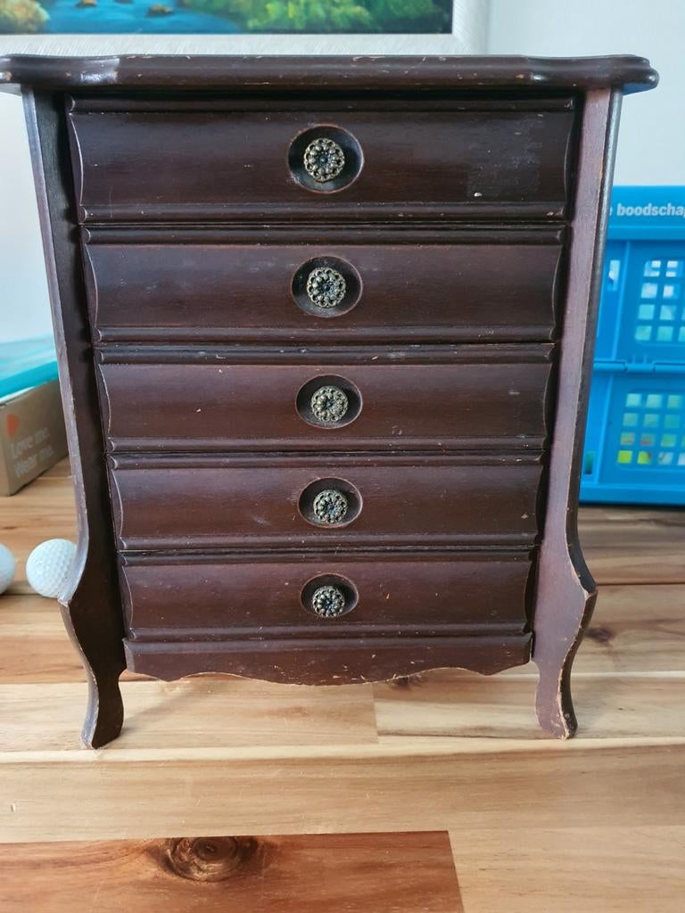 Vintage Houten Sieradenkist met Muziekdoos, Ophalen of Verzenden