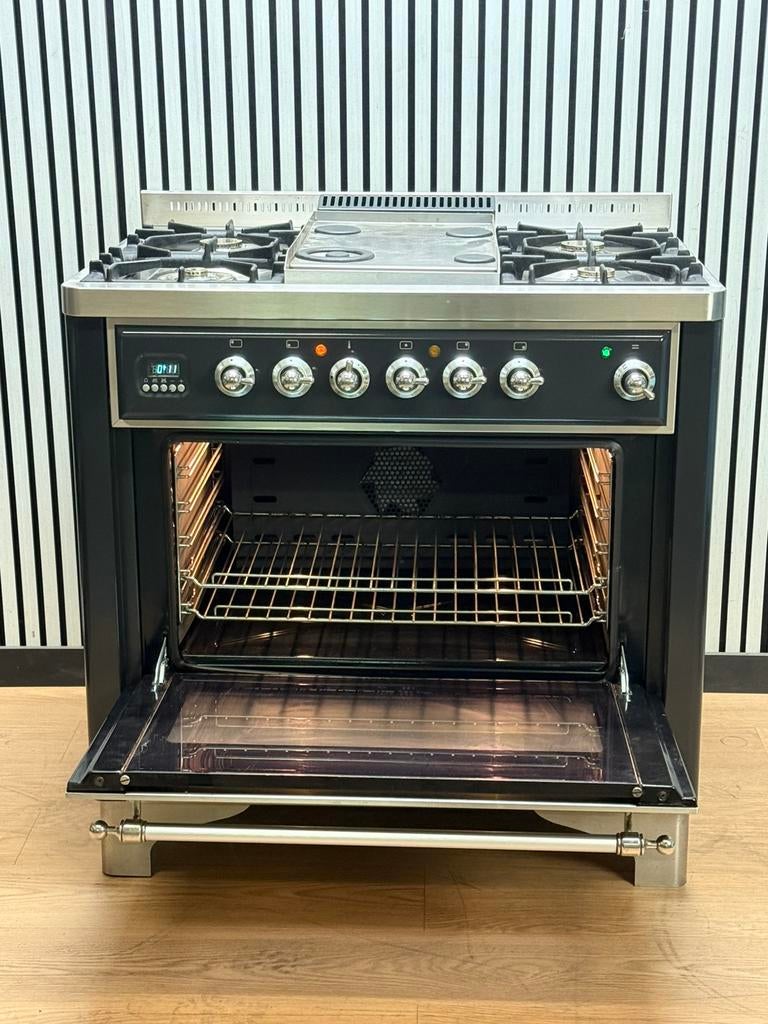 Luxe Boretti Majestic Fornuis antraciet/chroom 91x70 cm, Fornello Esperta, Ophalen of Verzenden, Zo goed als nieuw, Energieklasse A of zuiniger