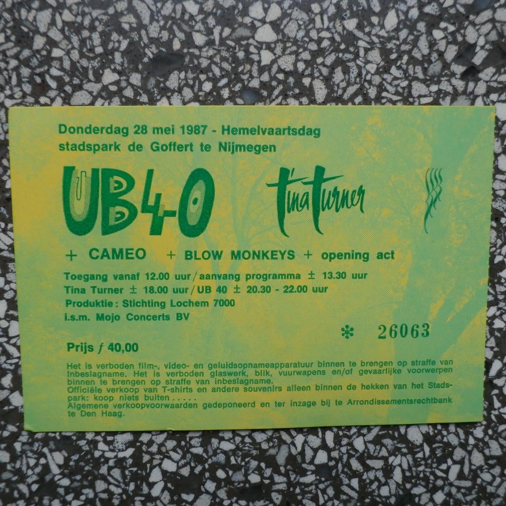 28/05/1987: Goffert Nijmegen: UB40 Tina Turner, Ophalen of Verzenden