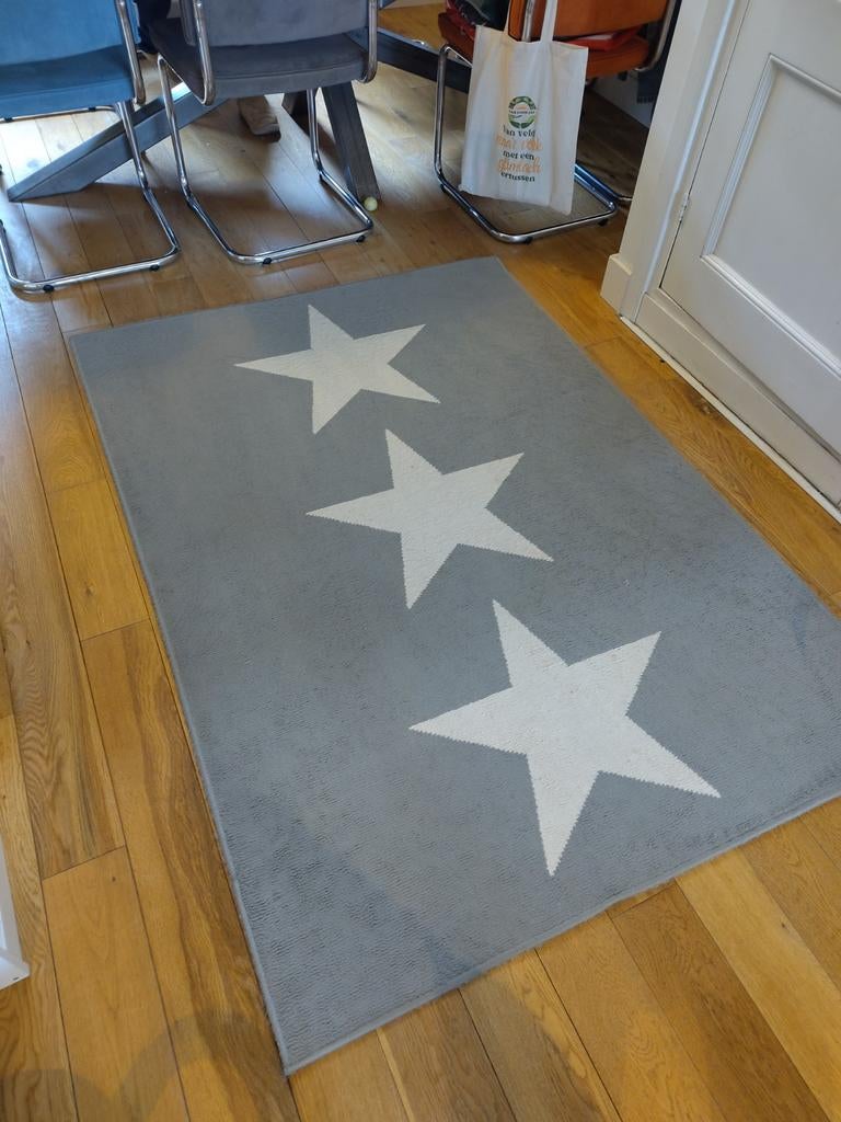 Vloerkleed speelkleed grijs met witte sterren, Ophalen, Gebruikt, 100 tot 150 cm, Grijs