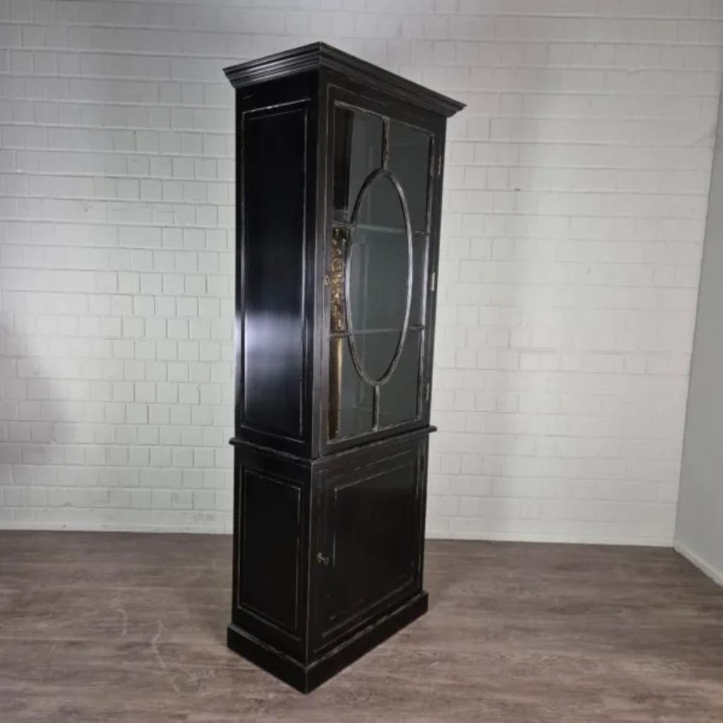 24722 Vitrine Boekenkast Massief Hout Zwart 0,90 m, Ophalen, Met deur(en), Nieuw, 50 tot 100 cm