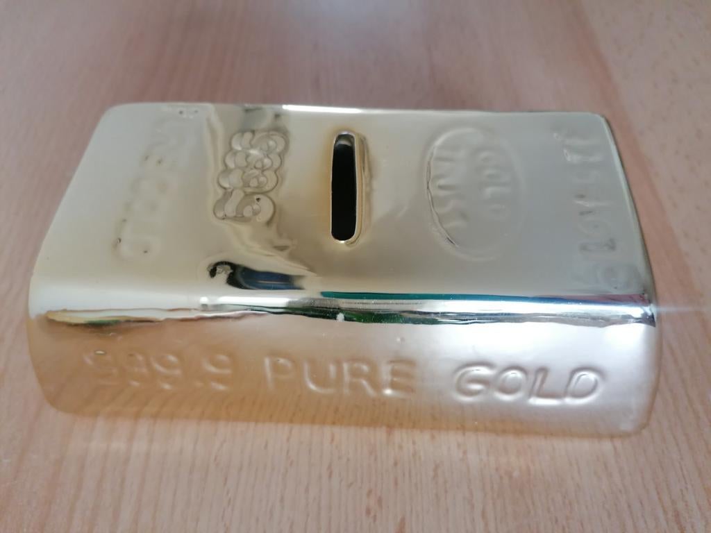 Baar goud staaf goud als spaarpot, Verzamelen, Spaarpotten, Ophalen of Verzenden, Zo goed als nieuw, Steen, Aardewerk of Keramiek