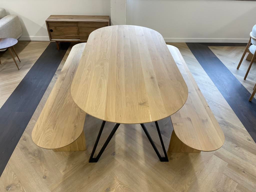 Eiken eettafel Plat ovaal - 220x100cm, Ophalen, 100 tot 150 cm, Eikenhout, 200 cm of meer