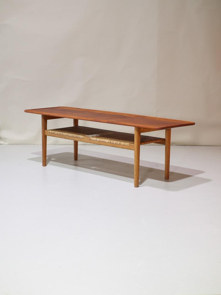 Hans Wegner AT10 salontafel teakhout riet, Huis en Inrichting, Tafels | Salontafels, Zo goed als nieuw, 50 tot 100 cm, 150 tot 200 cm