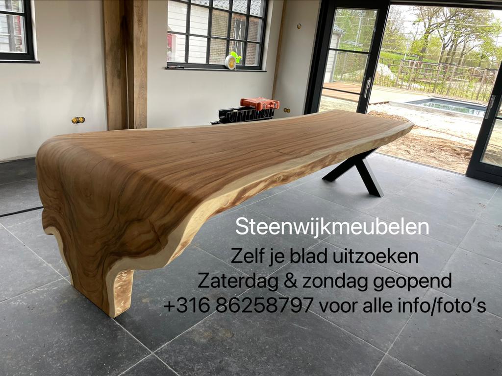 Boomstamtafel suar massief unieke bladen salon bar eettafel, Ophalen of Verzenden, Nieuw