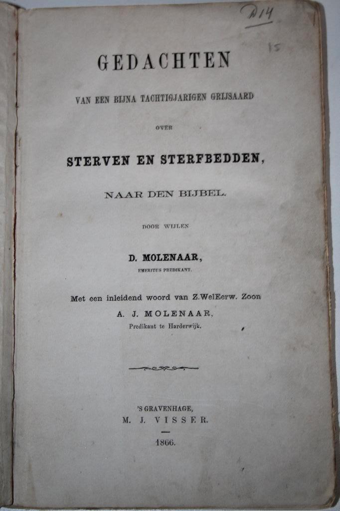 D. Molenaar - Gedachten over sterven en sterfbedden (1866), Ophalen of Verzenden, Gelezen, Christendom | Protestants