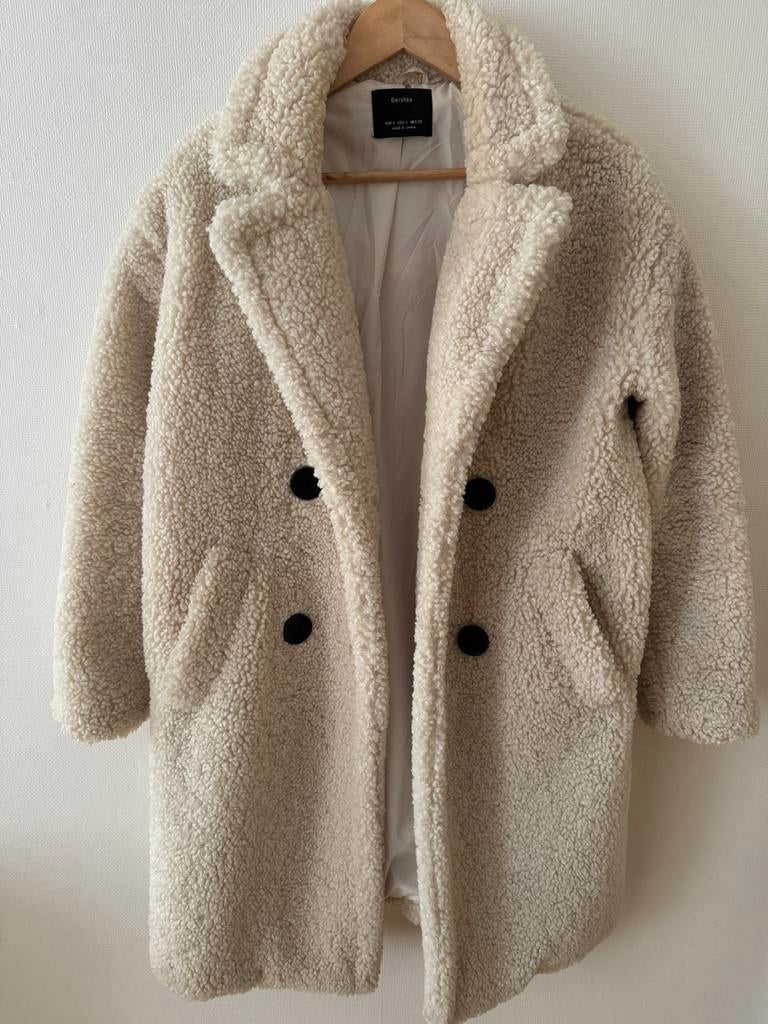 Creme witte teddy coat dames bont jas, Wit, Zo goed als nieuw, Maat 36 (S), Bershka