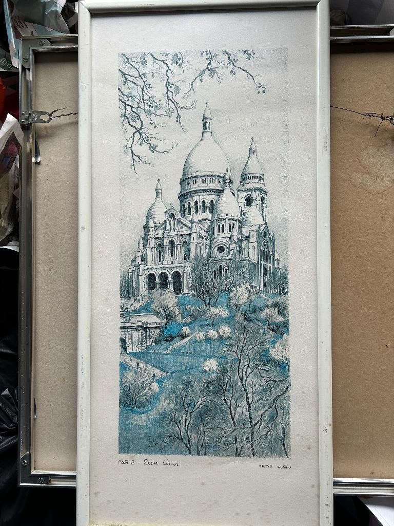 Schilderij Sacré Coeur aquarel reproductie - 1960 Alfau, Antiek en Kunst, Ophalen of Verzenden
