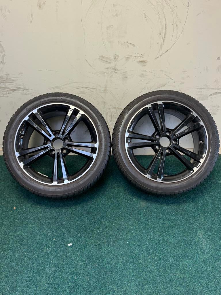 Zwarte Velgen met Winterbanden, Ophalen, Gebruikt, Banden en Velgen, 17 inch