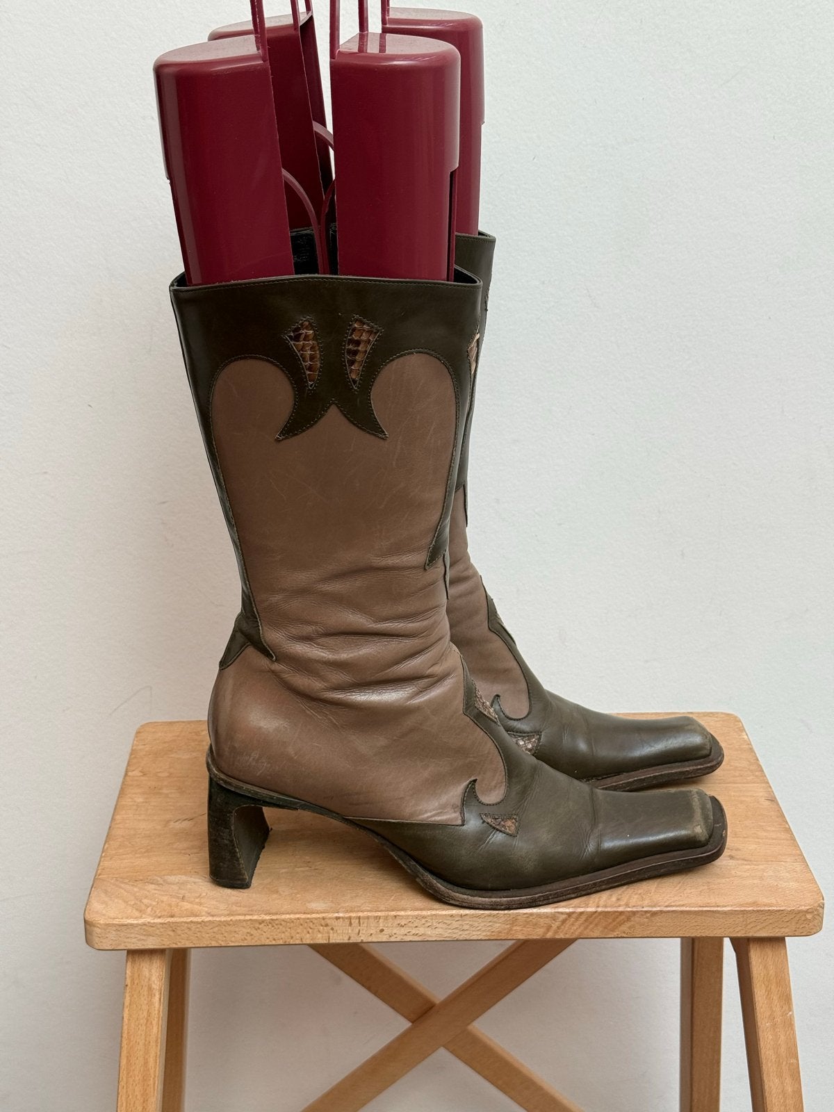 Fabi vintage western laarzen python vierkante neus maat 37, Ophalen of Verzenden, Gedragen, Groen, Hoge laarzen