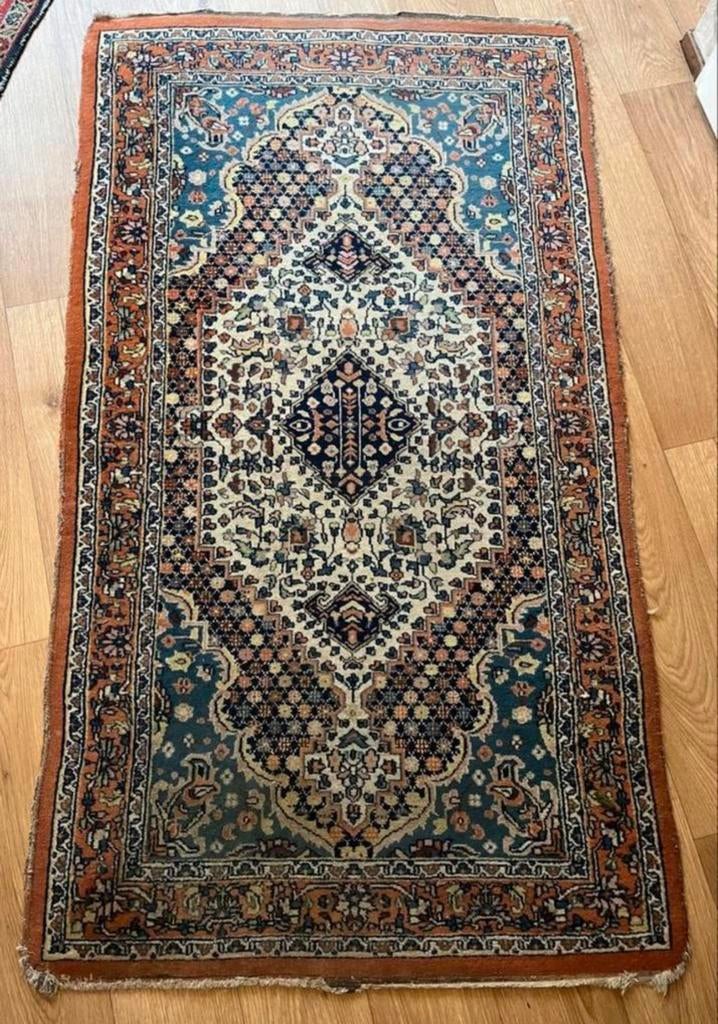 Perzisch handgeknoopt tapijt – ca. 92 x 165 cm | 1950-1970, Ophalen of Verzenden, Gebruikt, Blauw, Rechthoekig