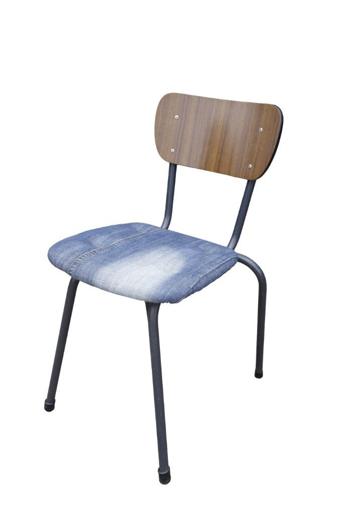 Vintage schoolstoel met denim zitting, Ophalen