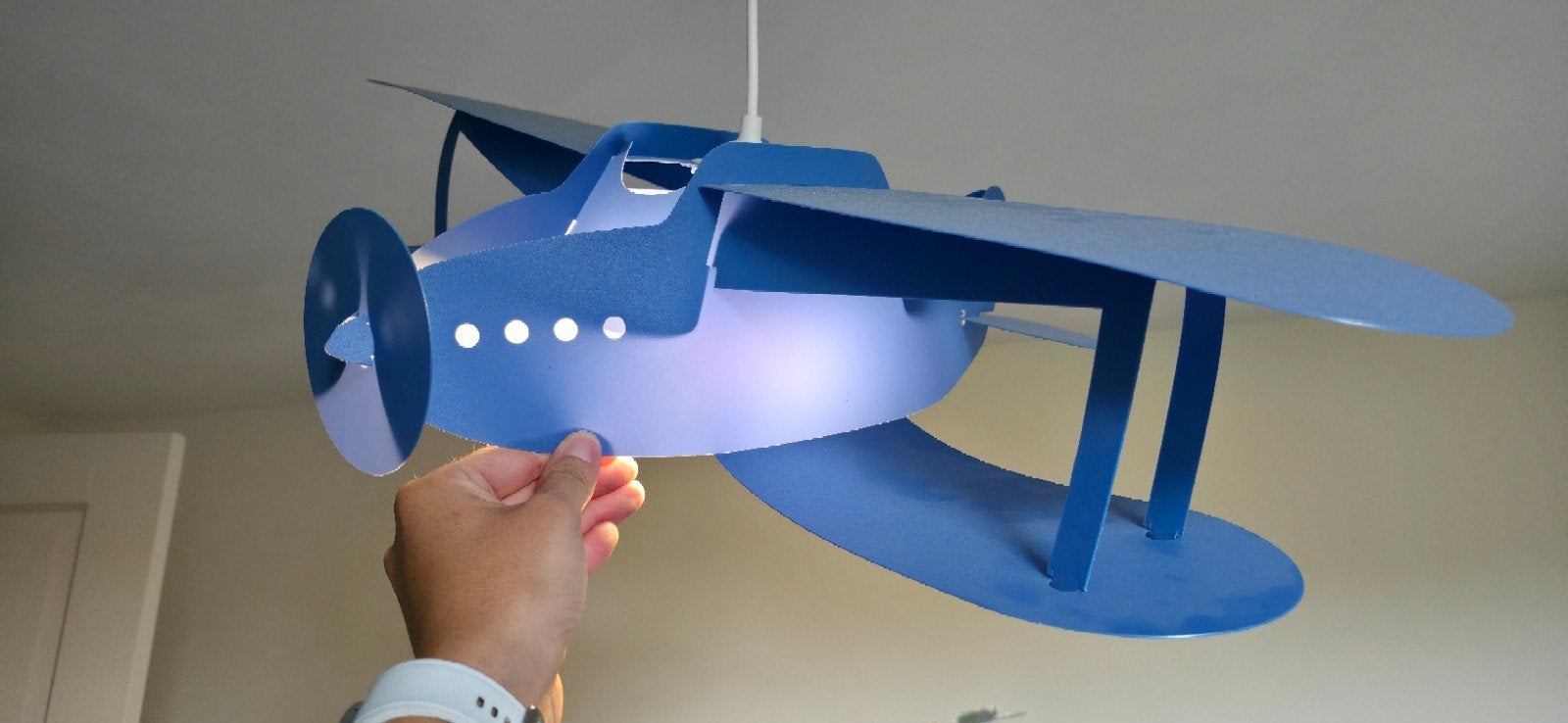 Vliegtuig Plafondlamp Kinderkamer - Blauw, Ophalen, Gebruikt, Kinderkamer, Speels, Vliegtuig, E27 (groot)