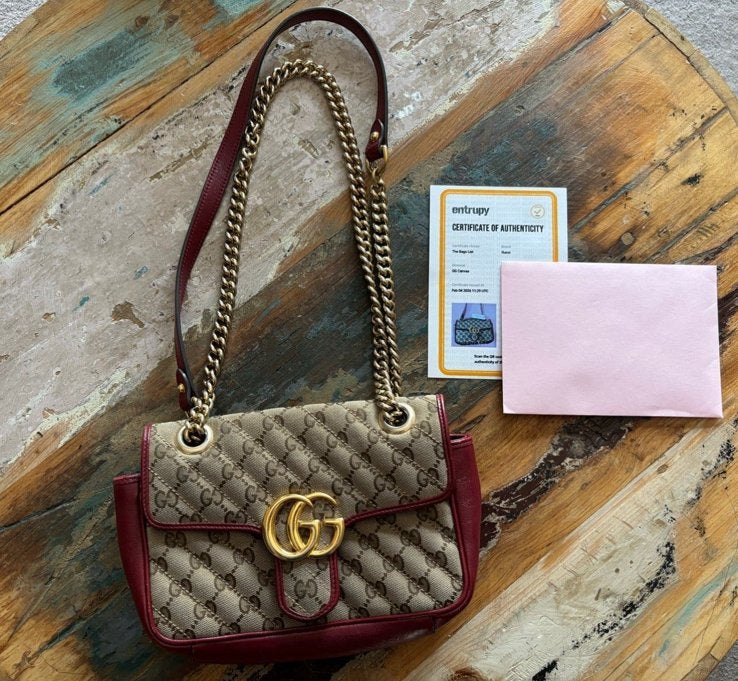 Gucci Marmont mini schoudertas/crossbody  kersenrood, Ophalen, Zo goed als nieuw, Schoudertasje