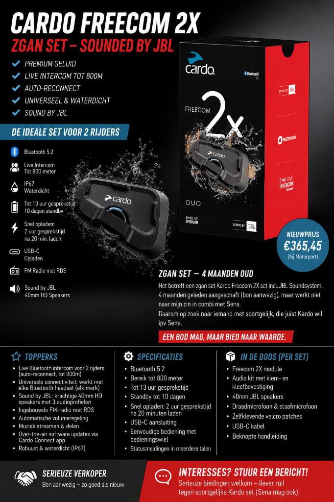 Kardo freecom 2x RUILEN tegen Sena 50S, Ophalen of Verzenden, Zo goed als nieuw